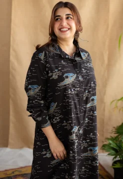 Sirin Charcoal Ajrakh Cotton A Line Dress