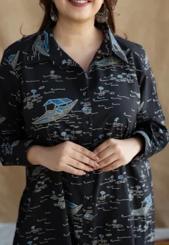 Sirin Charcoal Ajrakh Cotton A Line Dress