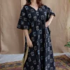 Sona Charcoal Ajrakh Cotton Anti-Fit Kaftan