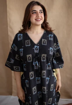 Sona Charcoal Ajrakh Cotton Anti-Fit Kaftan