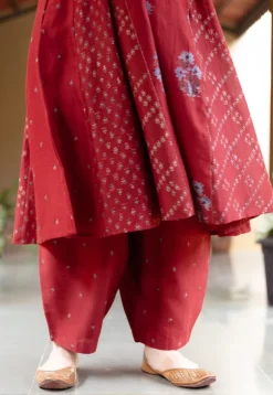 Sonia Madder Ajrakh Chanderi Silk Kali Kurta with Hand Embroidery