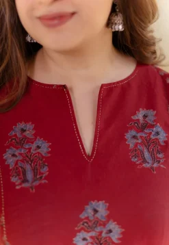 Sonia Madder Ajrakh Chanderi Silk Kali Kurta with Hand Embroidery