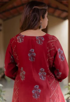 Sonia Madder Ajrakh Chanderi Silk Kali Kurta with Hand Embroidery