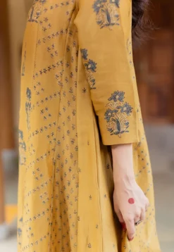 Sonia Mustard Ajrakh Chanderi Silk Kali Kurta with Hand Embroidery