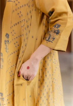 Sonia Mustard Ajrakh Chanderi Silk Kali Kurta with Hand Embroidery