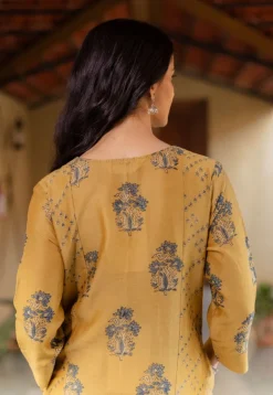 Sonia Mustard Ajrakh Chanderi Silk Kali Kurta with Hand Embroidery