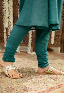 Srisha Peacock Green A Line Chanderi Silk Gota Patti Kurta Set (Set of 3)