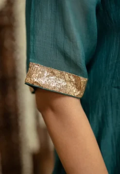 Srisha Peacock Green A Line Chanderi Silk Gota Patti Kurta Set (Set of 3)
