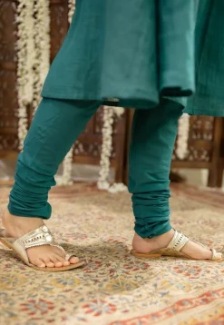 Srisha Peacock Green A Line Chanderi Silk Gota Patti Kurta Set (Set of 3)