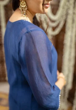 Sudiksha Navy Blue Chanderi Silk Straight Hand Embroidered Kurta Set (Set of 3)