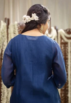 Sudiksha Navy Blue Chanderi Silk Straight Hand Embroidered Kurta Set (Set of 3)