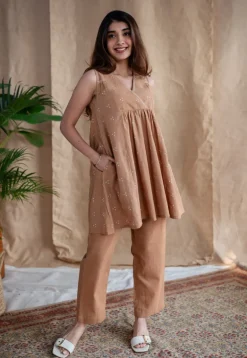 Tahin Slub Cotton Straight Pant
