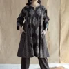 Tania Charcoal Ajrakh Cotton Jhabba Kali Kurta with Hand Embroidery