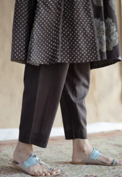 Tania Charcoal Ajrakh Cotton Jhabba Kali Kurta with Hand Embroidery