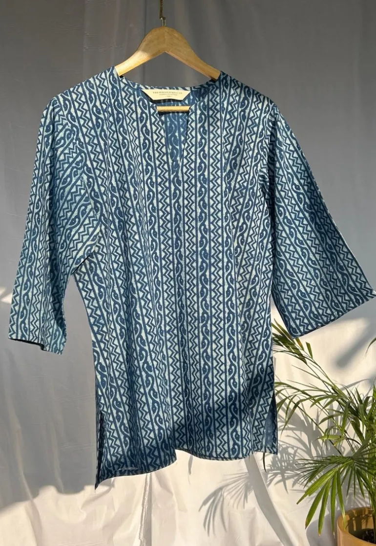 Tapsi Indigo Dabu Cotton A Line Short Top