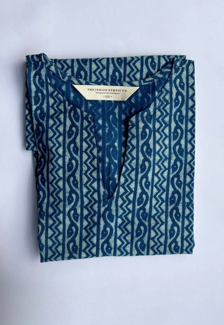 Tapsi Indigo Dabu Cotton A Line Short Top