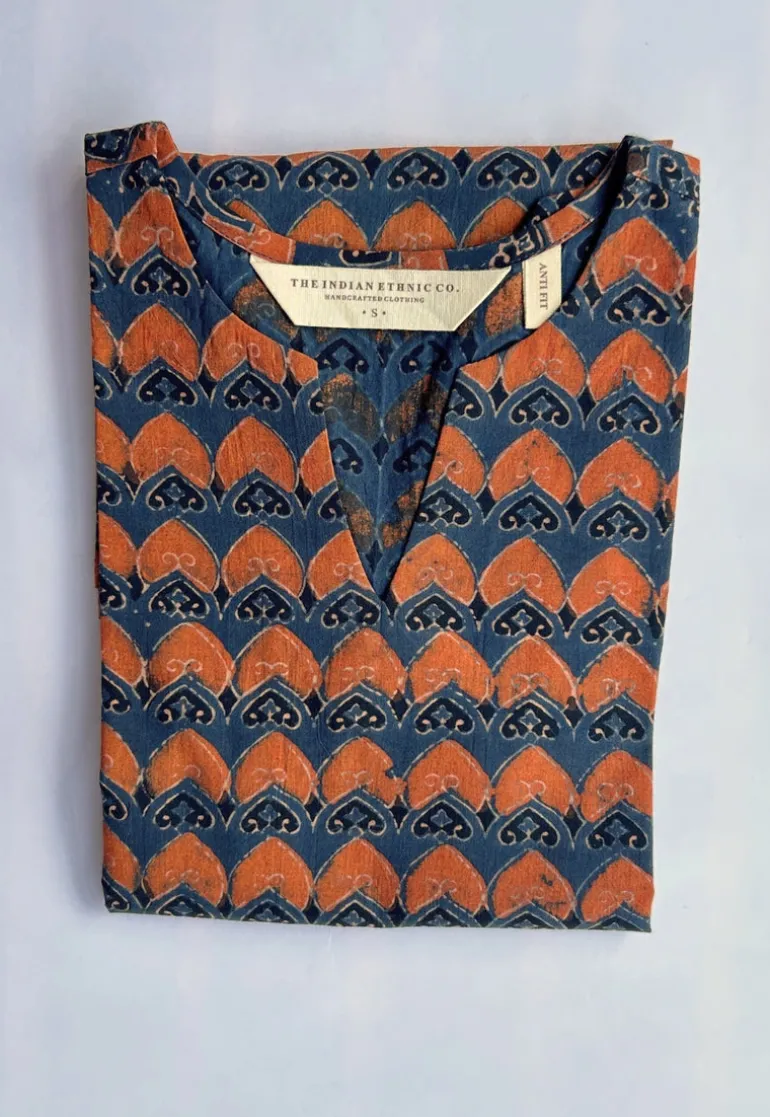 Tapsi Orange Ajrakh Cotton A Line Short Top
