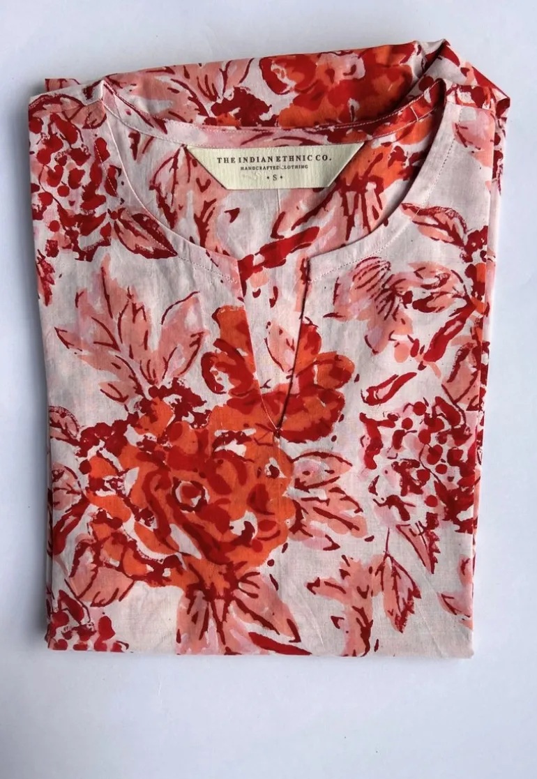 Tapsi Red Sanganeri Cotton A Line Short Top