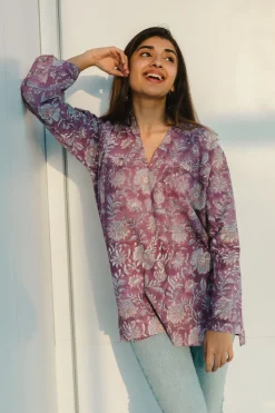 Tapsi Sanganeri Purple Cotton Top