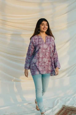 Tapsi Sanganeri Purple Cotton Top