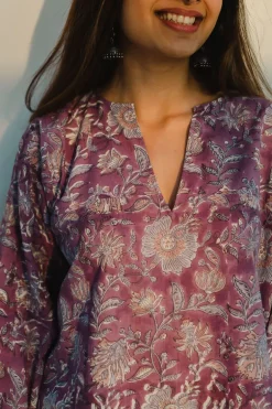 Tapsi Sanganeri Purple Cotton Top