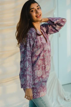 Tapsi Sanganeri Purple Cotton Top