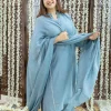 Tarani Light Blue Jhabba Kali Chanderi Silk Gota Patti Kurta Set (Set of 3)