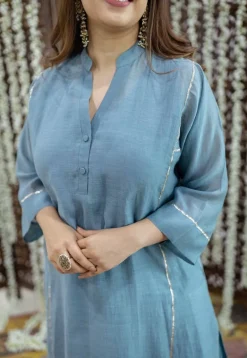 Tarani Light Blue Jhabba Kali Chanderi Silk Gota Patti Kurta Set (Set of 3)