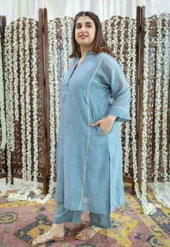 Tarani Light Blue Jhabba Kali Chanderi Silk Gota Patti Kurta Set (Set of 3)