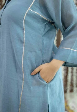 Tarani Light Blue Jhabba Kali Chanderi Silk Gota Patti Kurta Set (Set of 3)