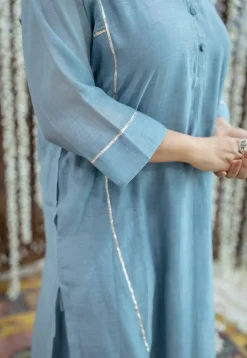 Tarani Light Blue Jhabba Kali Chanderi Silk Gota Patti Kurta Set (Set of 3)