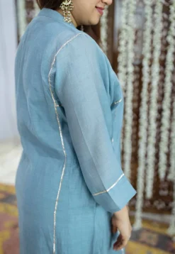 Tarani Light Blue Jhabba Kali Chanderi Silk Gota Patti Kurta Set (Set of 3)