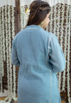 Tarani Light Blue Jhabba Kali Chanderi Silk Gota Patti Kurta Set (Set of 3)