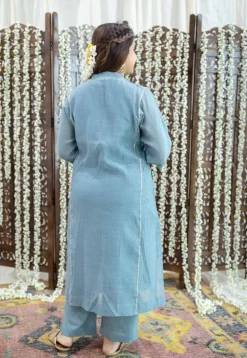 Tarani Light Blue Jhabba Kali Chanderi Silk Gota Patti Kurta Set (Set of 3)