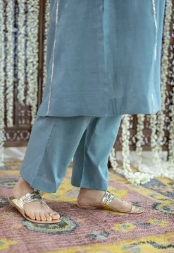 Tarani Light Blue Jhabba Kali Chanderi Silk Gota Patti Kurta Set (Set of 3)