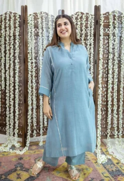 Tarani Light Blue Jhabba Kali Chanderi Silk Gota Patti Kurta Set (Set of 3)