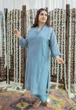 Tarani Light Blue Jhabba Kali Chanderi Silk Gota Patti Kurta Set (Set of 3)