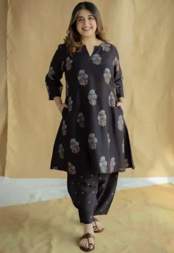 Tarin Black Ajrakh Chanderi Silk Afghan Pant