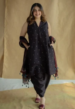 Tarin Black Solid Chanderi Silk Afghan Pant