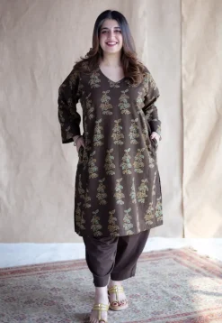 Tarin Brown Solid Slub Cotton Afghan Pant