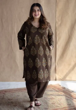 Tarin Brown Solid Slub Cotton Afghan Pant