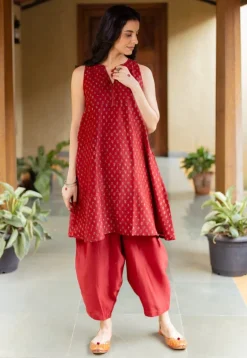 Tarin Madder Solid Chanderi Silk Afghan Pant