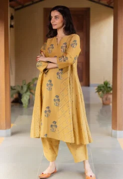 Tarin Mustard Ajrakh Chanderi Silk Afghan Pant
