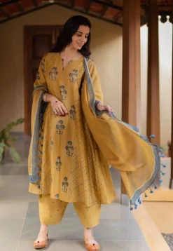 Tarin Mustard Ajrakh Chanderi Silk Afghan Pant