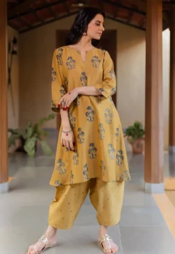 Tarin Mustard Ajrakh Chanderi Silk Afghan Pant