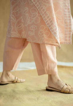 Tarin Peach Solid Slub Cotton Afghan Pant