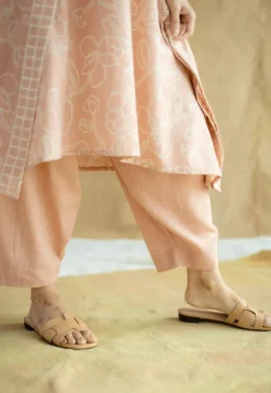 Tarin Peach Solid Slub Cotton Afghan Pant