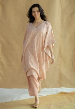 Tarin Peach Solid Slub Cotton Afghan Pant