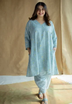 Tarin Sky Blue Hand Block Print Slub Cotton Afghan Pant