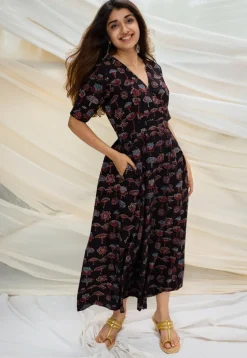 Thea Ajrakh Black Cotton Dress